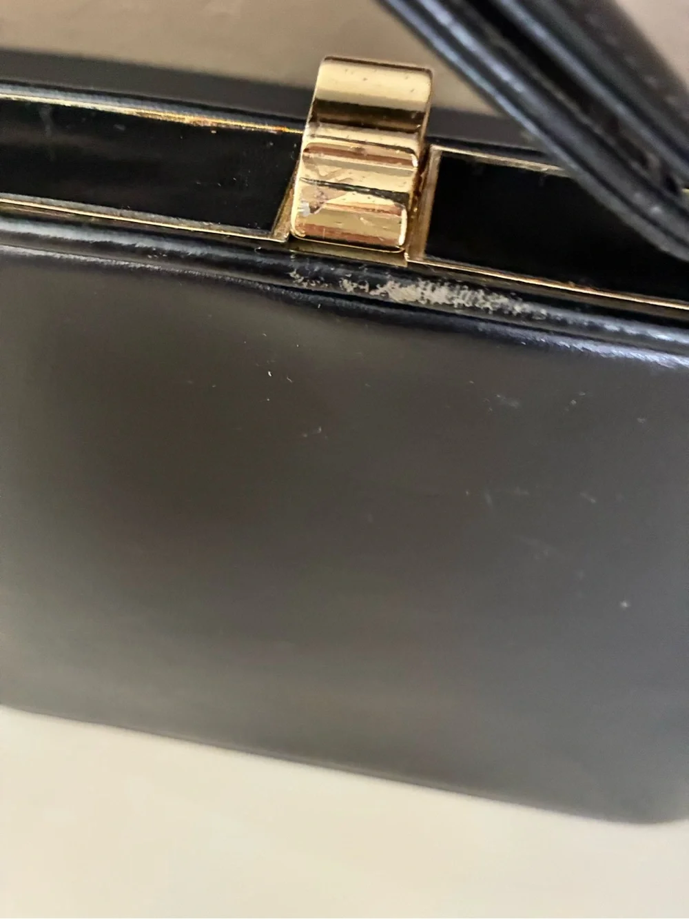 Vintage Black Genuine Leather Double Handle Frame Handbag | Made in England